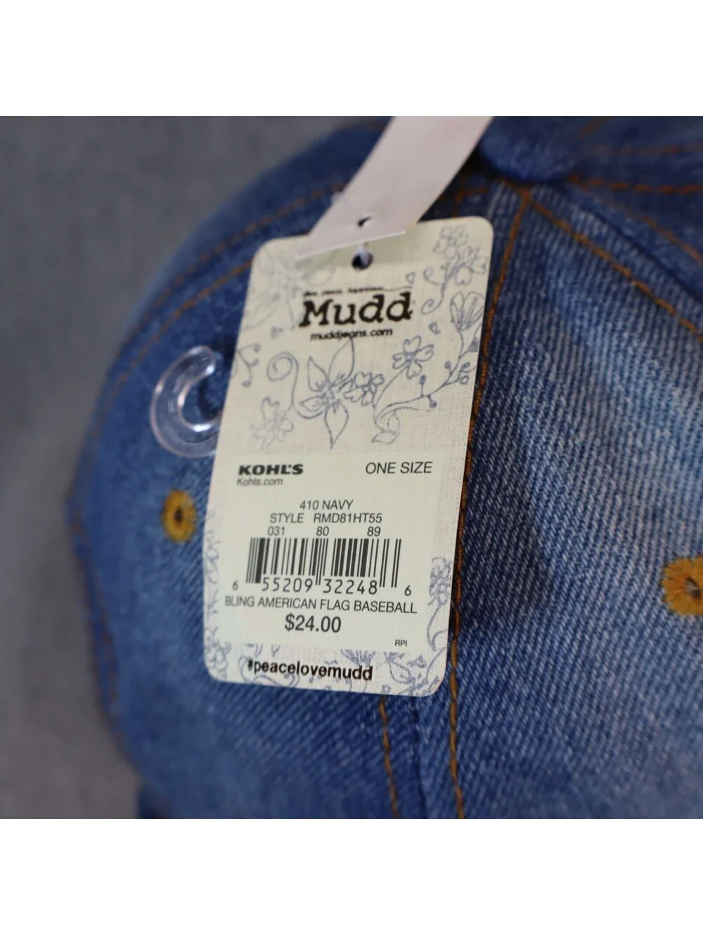 Mudd Jeans Women Hat USA Flag Denim Rhinestone Y2K OSFA NWT